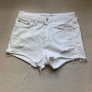 Lovers + Friends White Distressed Denim Shorts